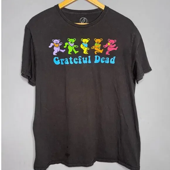 Grateful Dead Official Mens Large Rainbow Dancing Bears Black T-Shirt - Picture 1 of 4